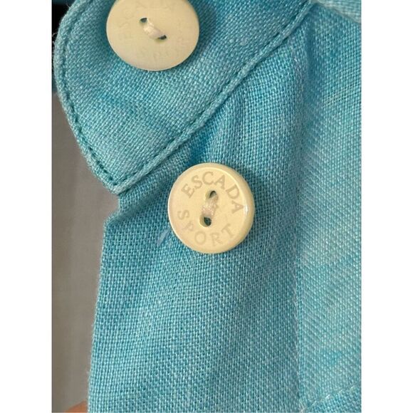 Escada Sport Aqua and White Striped Color Block Linen Button Down Blouse S - Picture 3 of 7